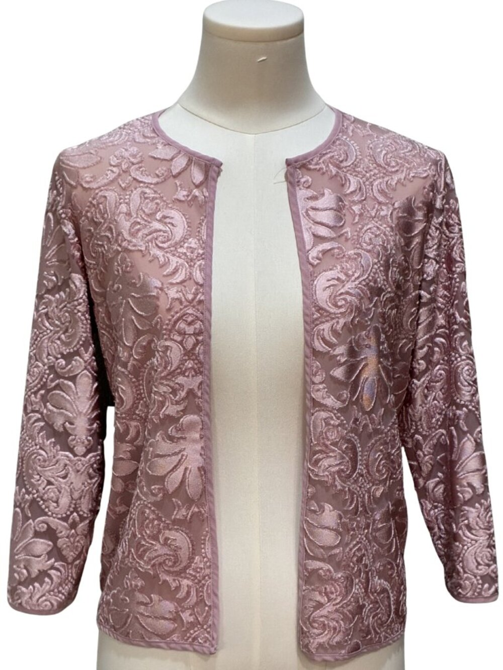 LuLaRoe Elegant Coquette Lace Scroll Pink Velvet Burnout Shirley Cardigan XXS